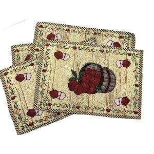 Country Apple Basket Harvest Tapestry Placemats Cloth Vintage Set Of 4